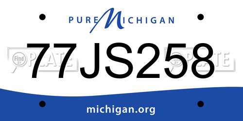 77JS258 Michigan License Plate