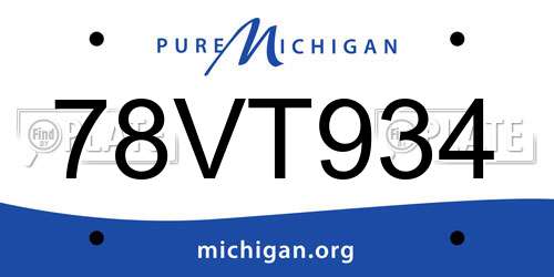 78VT934 Michigan License Plate