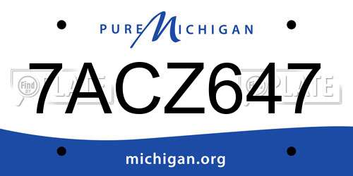 7ACZ647 Michigan License Plate