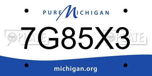 7G85X3 Michigan License Plate