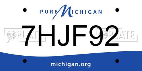 7HJF92 Michigan License Plate