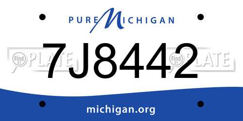 7J8442 Michigan License Plate