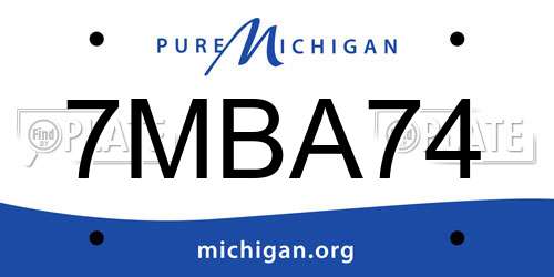 7MBA74 Michigan License Plate