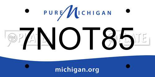 7NOT85 Michigan License Plate