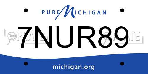 7NUR89 Michigan License Plate