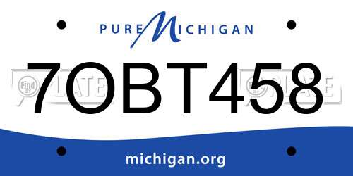 7OBT458 Michigan License Plate