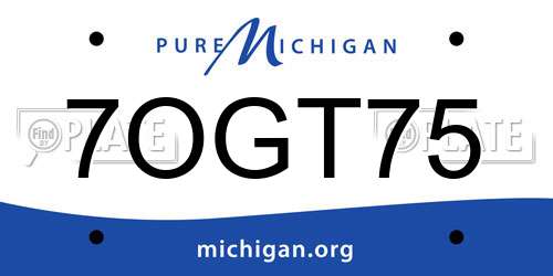 7OGT75 Michigan License Plate