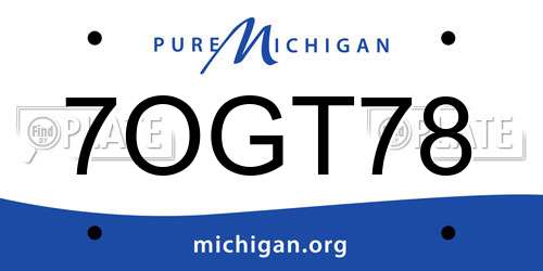 7OGT78 Michigan License Plate