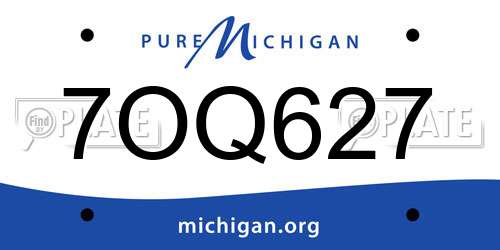7OQ627 Michigan License Plate