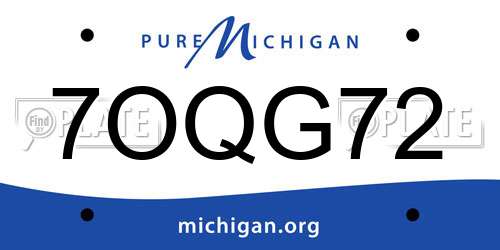 7OQG72 Michigan License Plate
