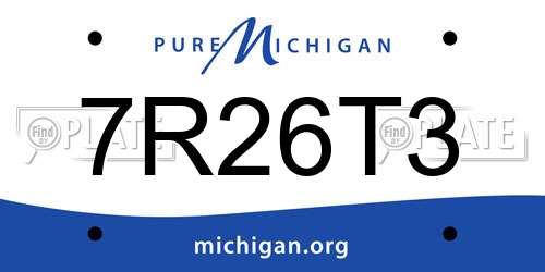 7R26T3 Michigan License Plate