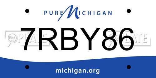 7RBY86 Michigan License Plate