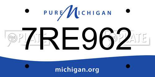 7RE962 Michigan License Plate