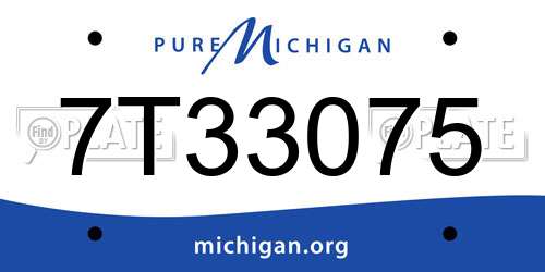 7T33075 Michigan License Plate