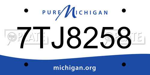 7TJ8258 Michigan License Plate