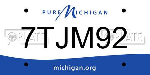 7TJM92 Michigan License Plate