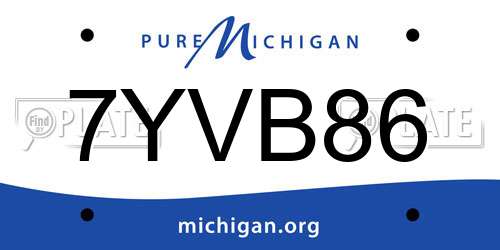 7YVB86 Michigan License Plate