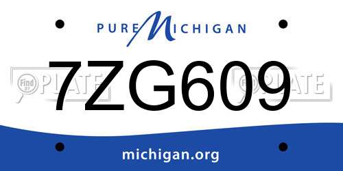 7ZG609 Michigan License Plate