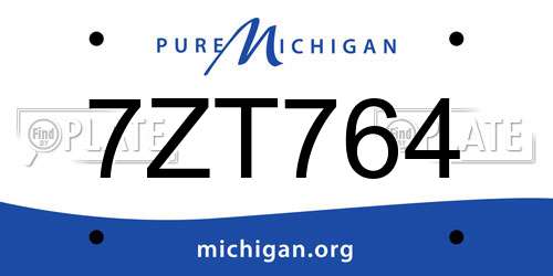 7ZT764 Michigan License Plate