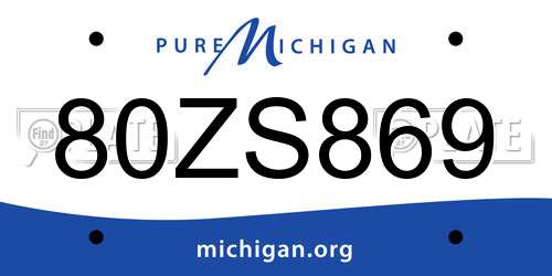 80ZS869 Michigan License Plate