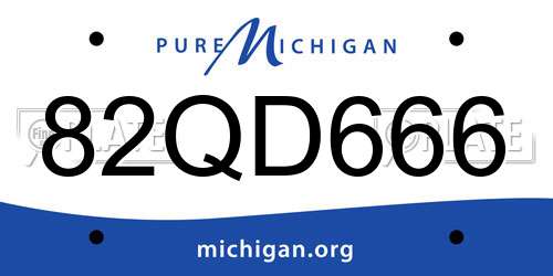 82QD666 Michigan License Plate