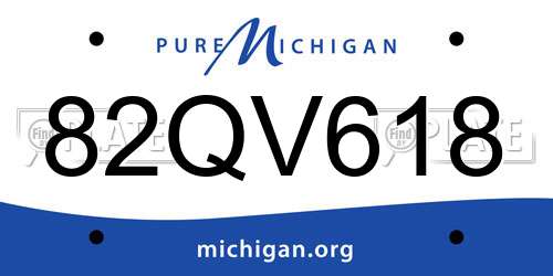 82QV618 Michigan License Plate