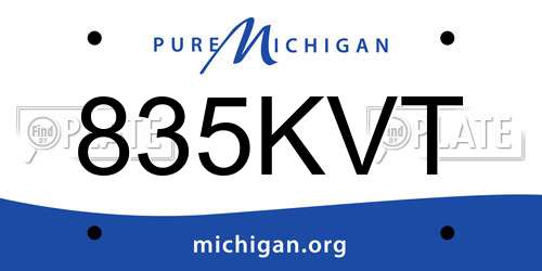 835KVT Michigan License Plate