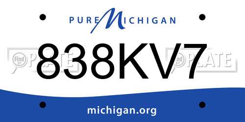 838KV7 Michigan License Plate