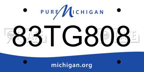 83TG808 Michigan License Plate