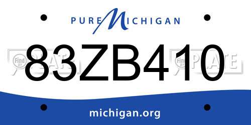 83ZB410 Michigan License Plate