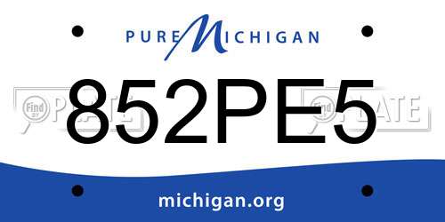 852PE5 Michigan License Plate