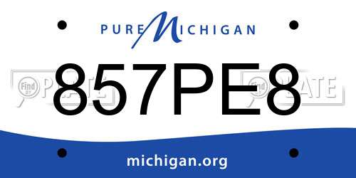 857PE8 Michigan License Plate