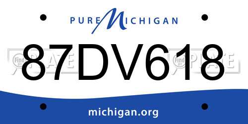 87DV618 Michigan License Plate