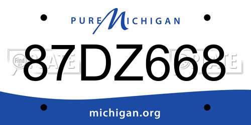 87DZ668 Michigan License Plate