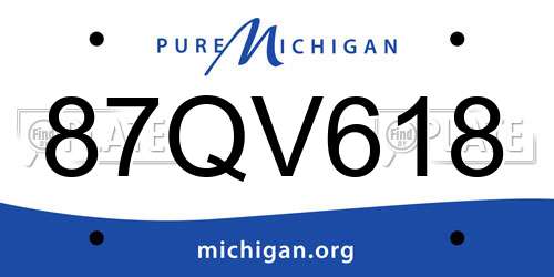 87QV618 Michigan License Plate
