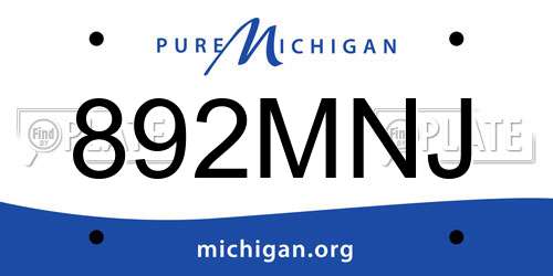 892MNJ Michigan License Plate