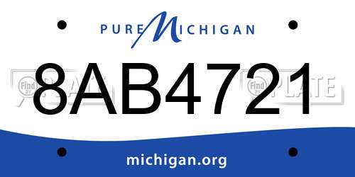 8AB4721 Michigan License Plate