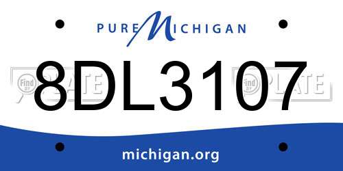 8DL3107 Michigan License Plate