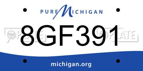 8GF391 Michigan License Plate