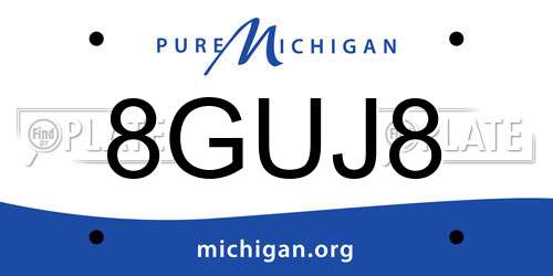 8GUJ8 Michigan License Plate