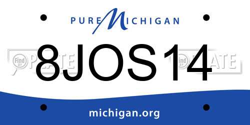 8JOS14 Michigan License Plate