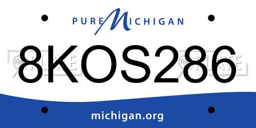 8KOS286 Michigan License Plate
