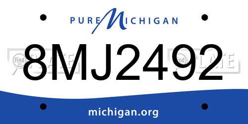 8MJ2492 Michigan License Plate