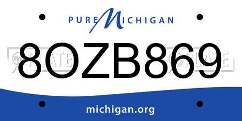 8OZB869 Michigan License Plate