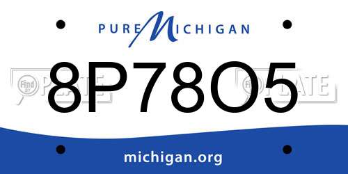 8P78O5 Michigan License Plate