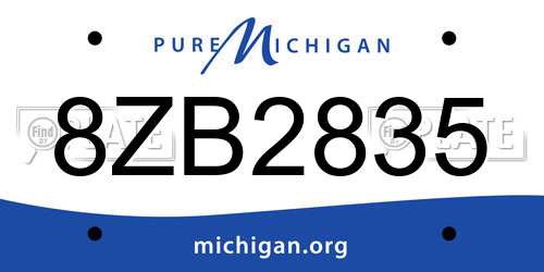 8ZB2835 Michigan License Plate
