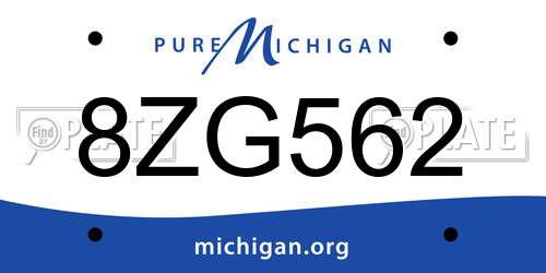 8ZG562 Michigan License Plate