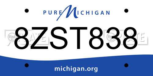 8ZST838 Michigan License Plate