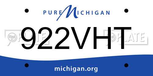 922VHT Michigan License Plate