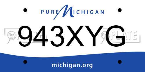 943XYG Michigan License Plate